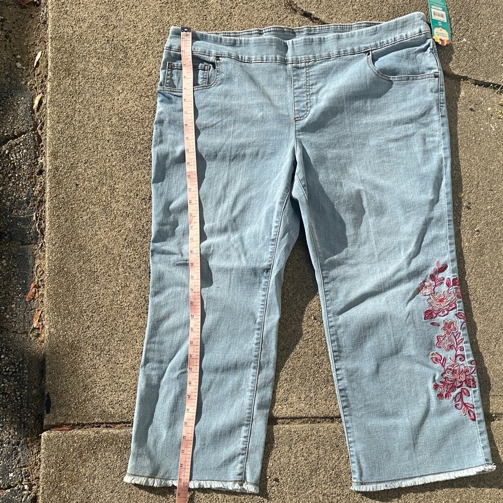 The Pioneer Woman Light Blue Cropped Jeans with Red Embroidery new w/tags XXL - Picture 9 of 12